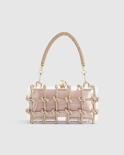 Pink Diamante Rope Clear Clutch Bag