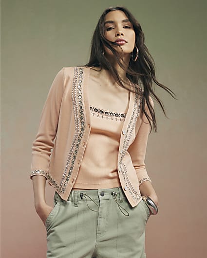 Orange Year Zero Embellished Trim Cardigan