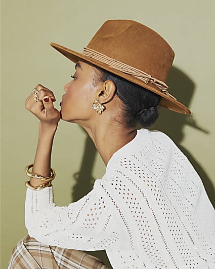 Brown Fedora with Beaded Band
