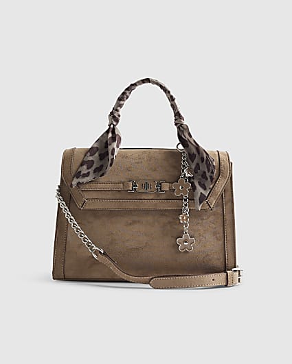 Beige Faux Suede Crossbody Handbag