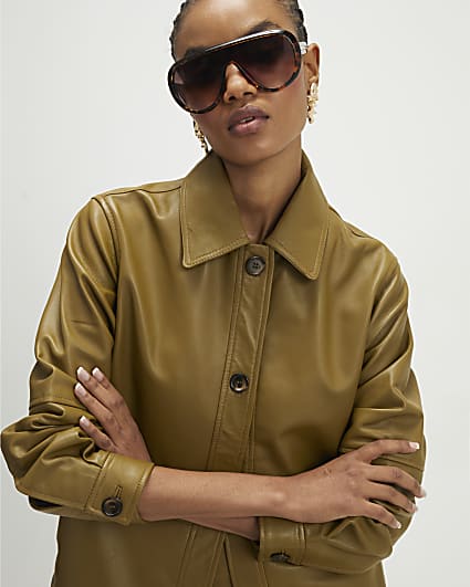 Green Leather Overshirt