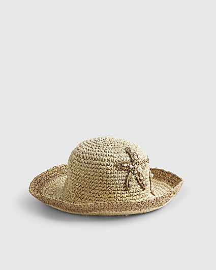 Brown Star Fish Beaded Bucket Hat