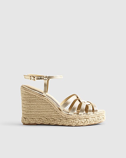 Gold Caged Wedge Heel Sandals