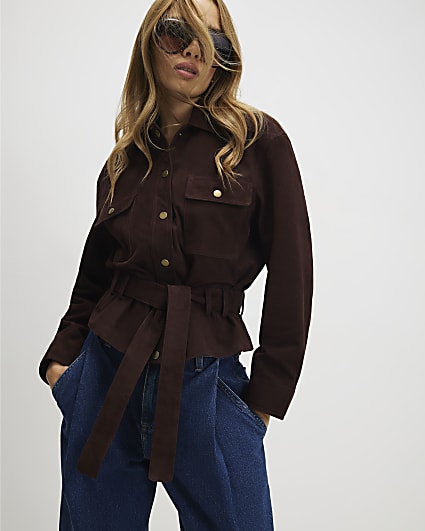 Brown Suede Belted Jacket