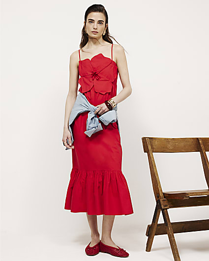 Red 3D Flower Maxi Dress