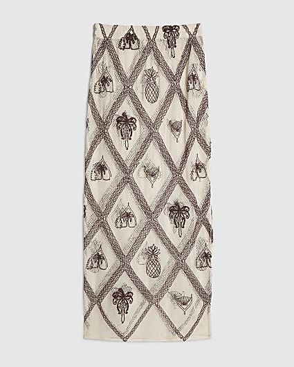 Cream Crochet Embroidered Beach Maxi Skirt