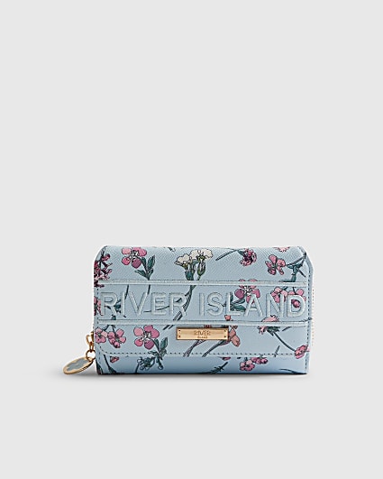 Blue Ditsy Floral Logo Flap Purse
