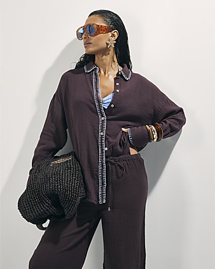 Brown Whipstitch Beach Shirt