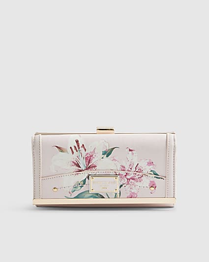 Pink Floral Print Clip Top Purse