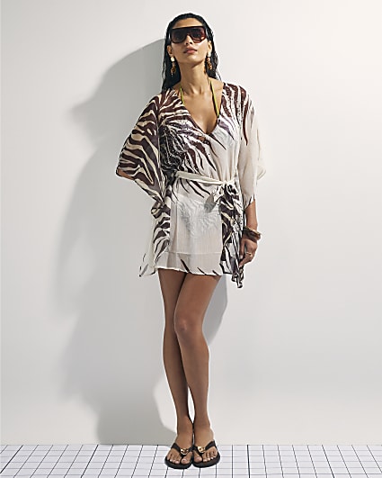 Cream Animal Print Mini Kaftan