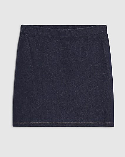 Petite Blue Denim Jersey Mini Skirt