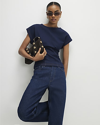 Blue Denim Look Waisted T-Shirt