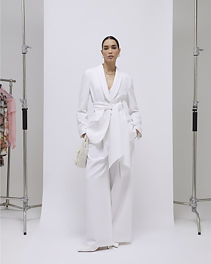 White Ultra High Waist Wide Leg Trousers