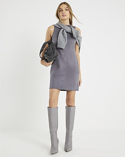 Grey Faux Suede Shift Dress