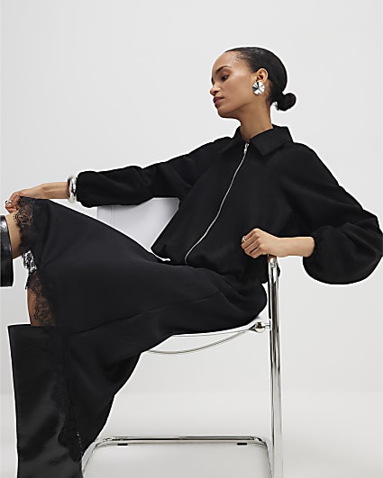 Black Faux Suede Bomber Jacket