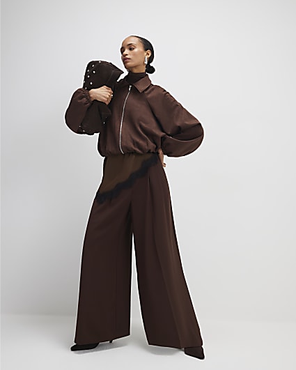 Brown Faux Suede Collared Bomber Jacket