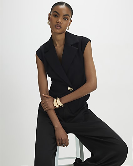 Black Cap Sleeve Twill Waistcoat