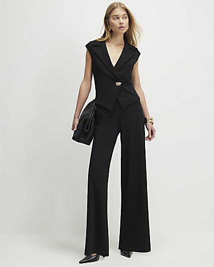 Black Cap Sleeve Wide Leg Jumpsuit