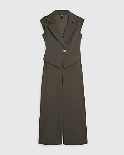 Petite Green Cap Sleeve Wide Leg Jumpsuit