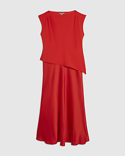 Petite Red Satin Hybrid Midi Dress