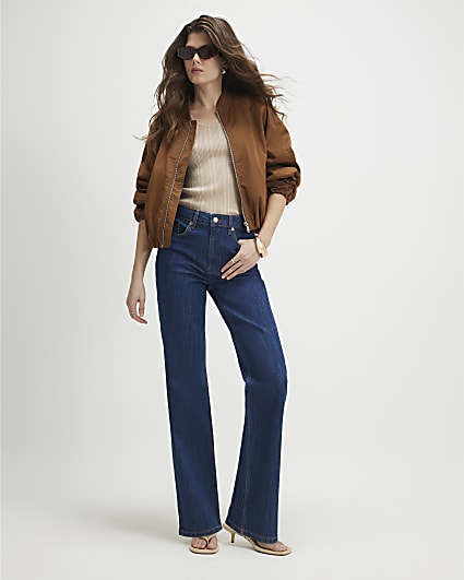 Blue High Waisted Stretch Straight Leg Jeans