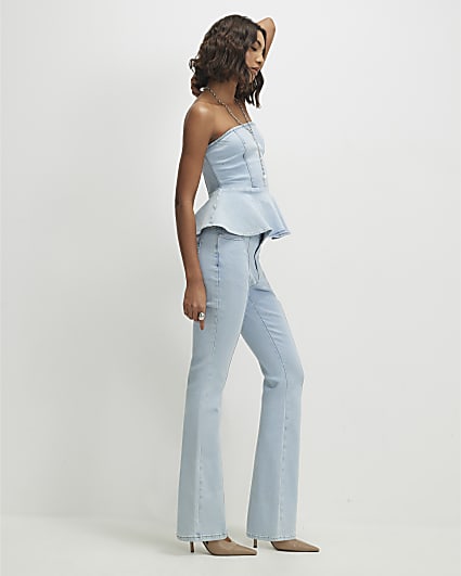 Blue Bootcut Seamed Jeans