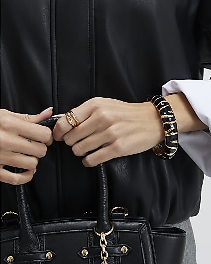 Black Zebra Enamel Clamp Bracelet