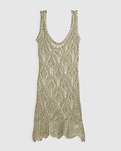 Khaki Metallic Knit Tunic Beach Dress