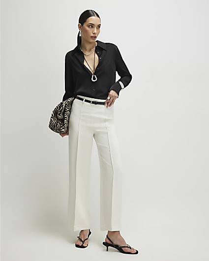 White Belted Straight Leg Trousers