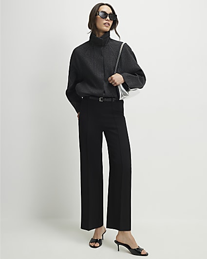 Black Belted Cropped Wide Leg Trousers