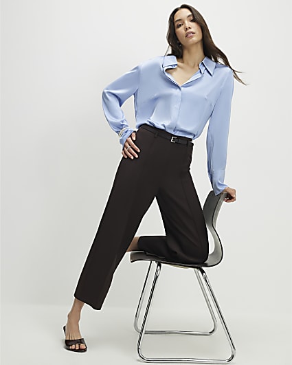 Brown Belted Cropped Wide Leg Trousers