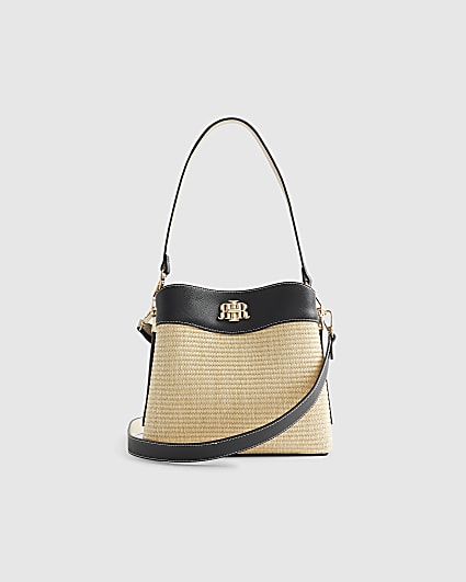 Beige Raffia Bucket Bag