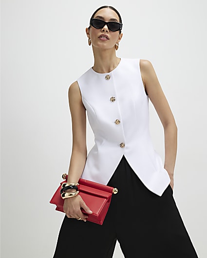 White Button Detail Waistcoat