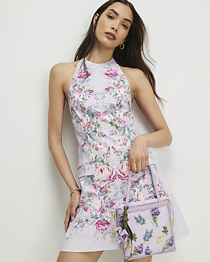 Purple Tailored Halter Bell Dress