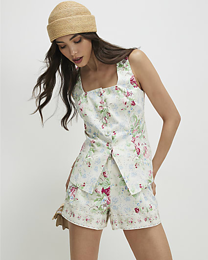 White Floral Waistcoat