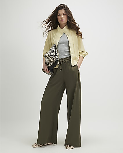 Khaki Wide Leg Tailored Joggers