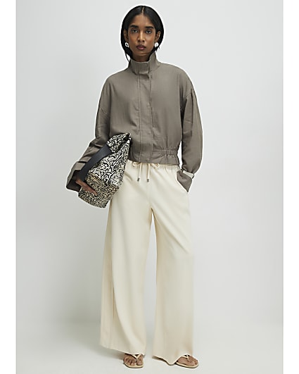 Cream Wide Leg Smart Joggers