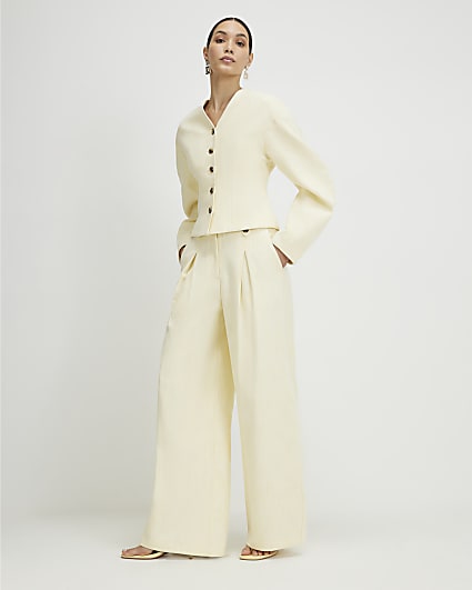 Yellow Linen Look Wide Leg Trousers
