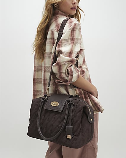 Brown Flap Top Quilted Travel Bag