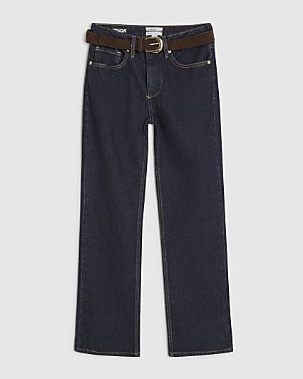 Petite Blue Belted Stretch Straight Leg Jeans