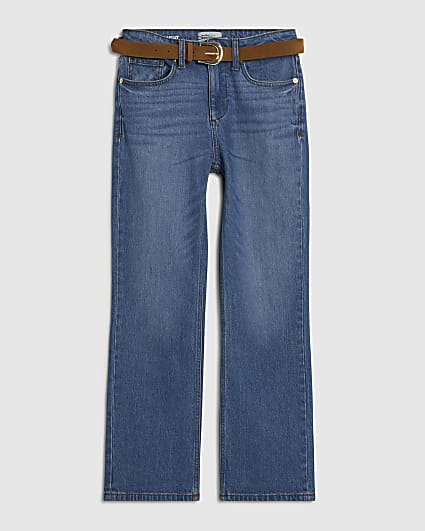Petite Blue Belted Stretch Straight Jeans