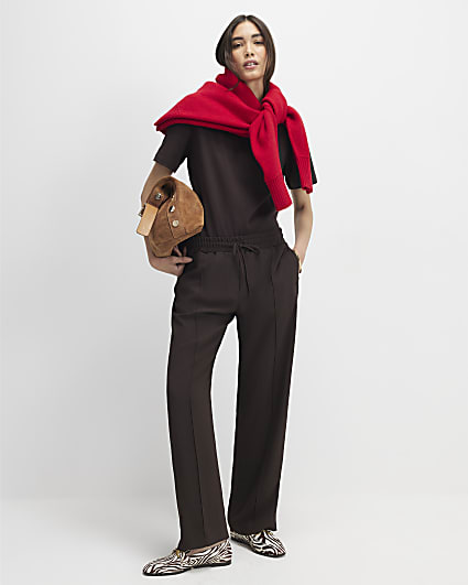 Brown Tailored Wide Leg Joggers