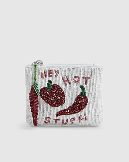 White Beaded Chilli Pouch
