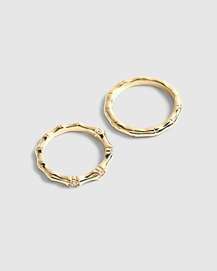 Gold Diamante Bamboo Effect 2 Pack Rings