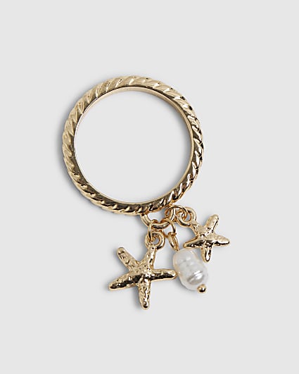 Gold Starfish Cluster Charm Ring