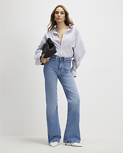 Blue High Rise Relaxed Flare Jeans