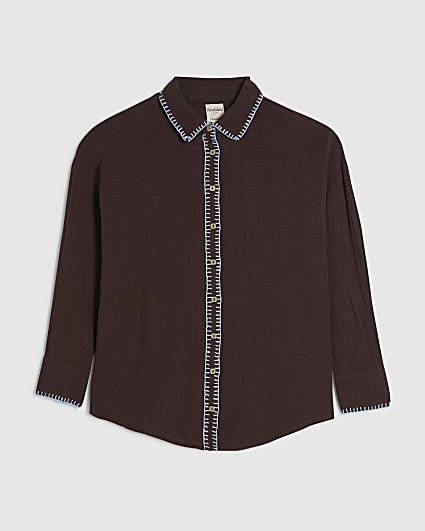 Petite Brown Whipstitch Shirt