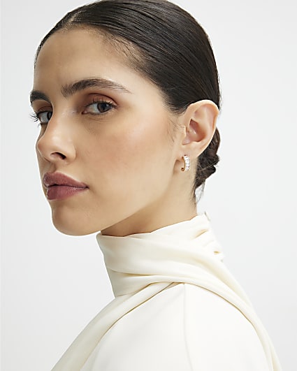 Gold Diamante Mini Hoop Earrings