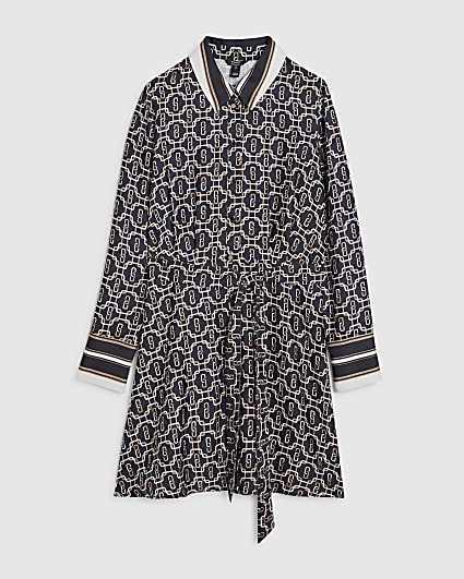 Petite Black Geometric Long Sleeve Mini Dress