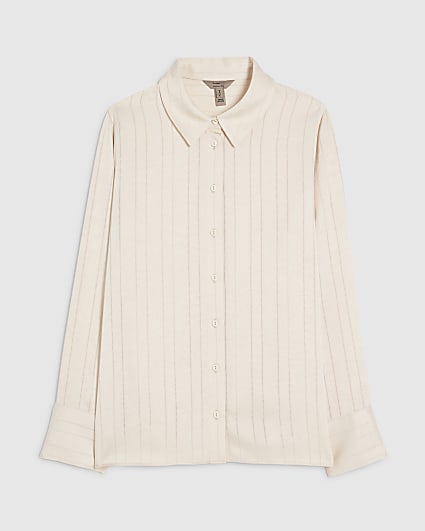 Petite Cream Stripe Crinkle Blouse